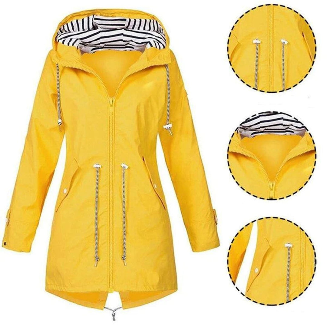 Lily | Womens Waterproof Hooded Trench Coat Drawstring Rain Jacket