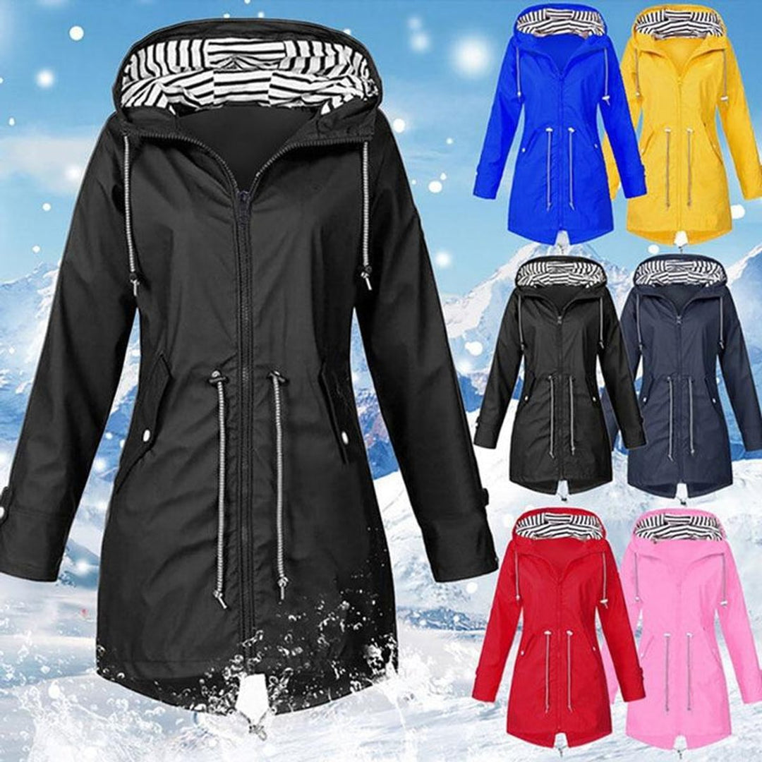 Lily | Womens Waterproof Hooded Trench Coat Drawstring Rain Jacket