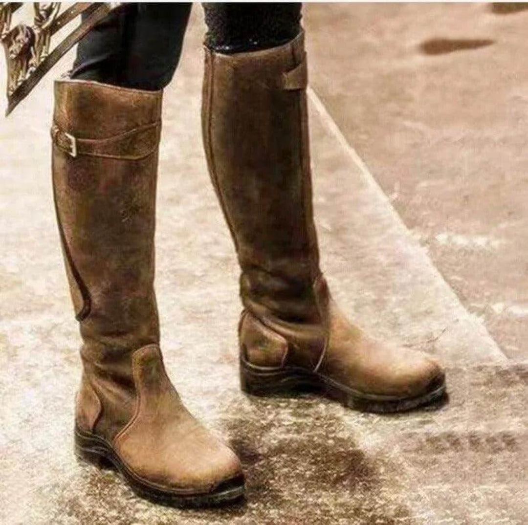 Ella | Women's Waterproof Knee-High Leather Riding Boots Buckle Detail