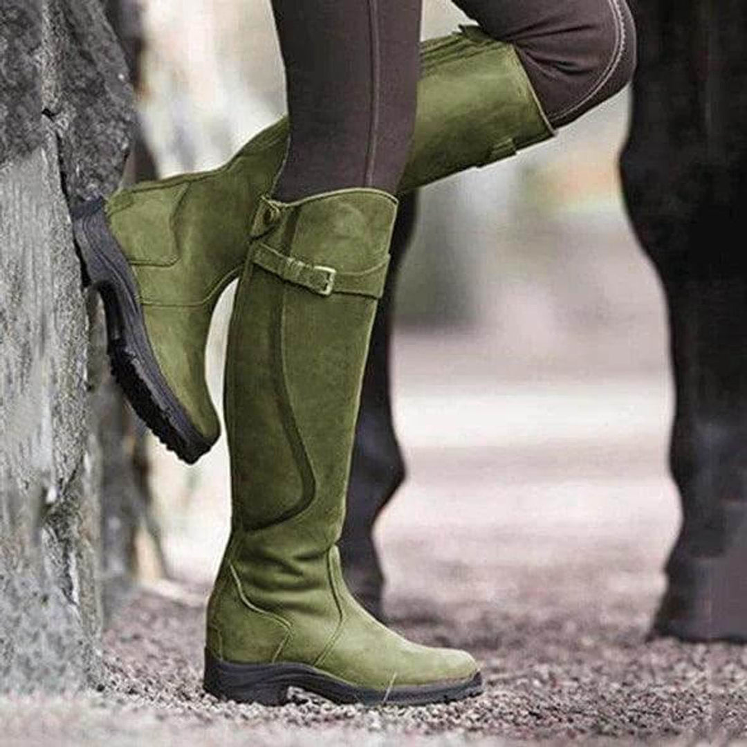 Ella | Women's Waterproof Knee-High Leather Riding Boots Buckle Detail