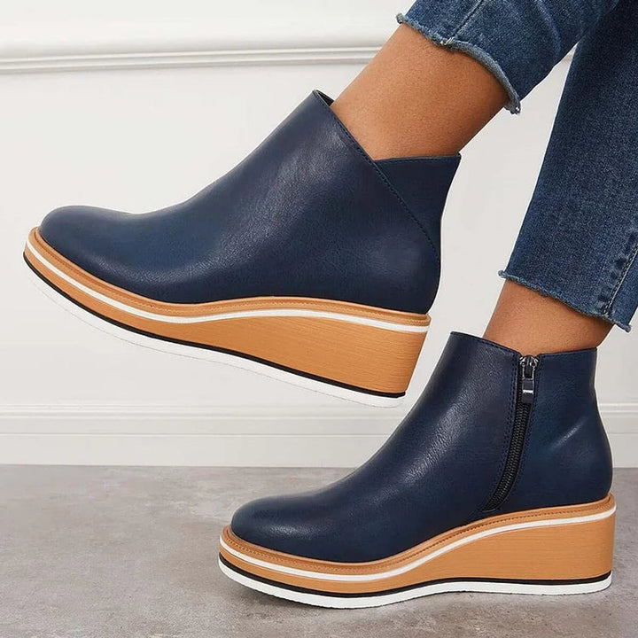 Aria | Women's Wedge Heel Chelsea Ankle Boots Side-Zip Leather-Look