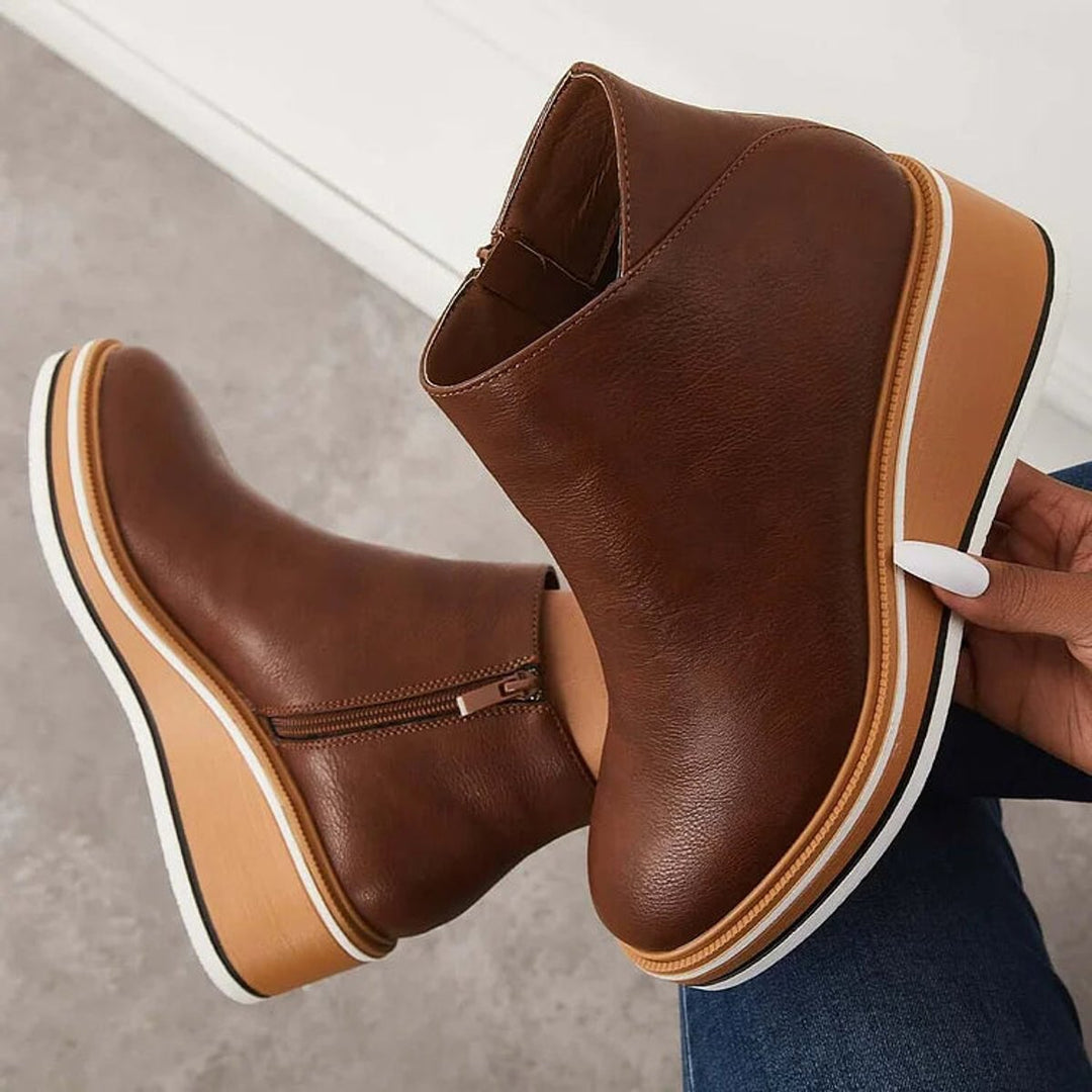 Aria | Women's Wedge Heel Chelsea Ankle Boots Side-Zip Leather-Look