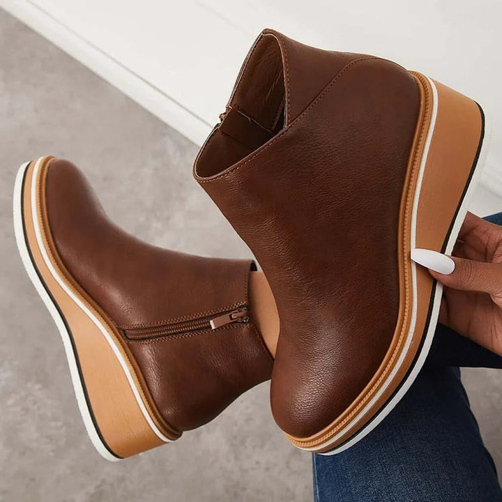 Aria | Women's Wedge Heel Chelsea Ankle Boots Side-Zip Leather-Look