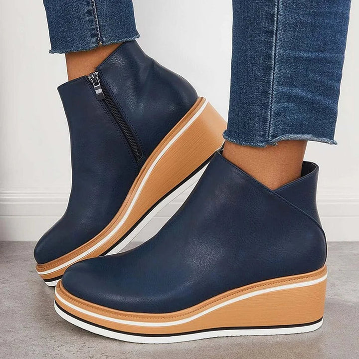Aria | Women's Wedge Heel Chelsea Ankle Boots Side-Zip Leather-Look