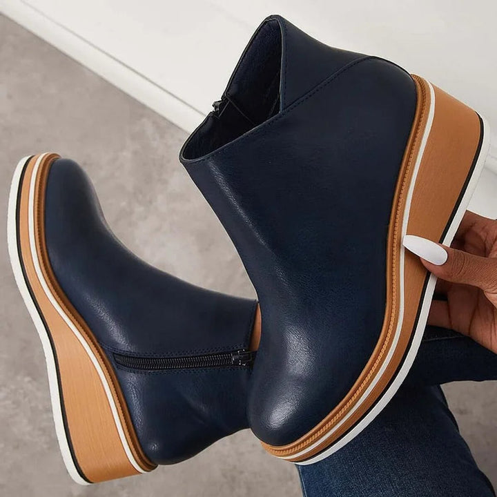 Aria | Women's Wedge Heel Chelsea Ankle Boots Side-Zip Leather-Look