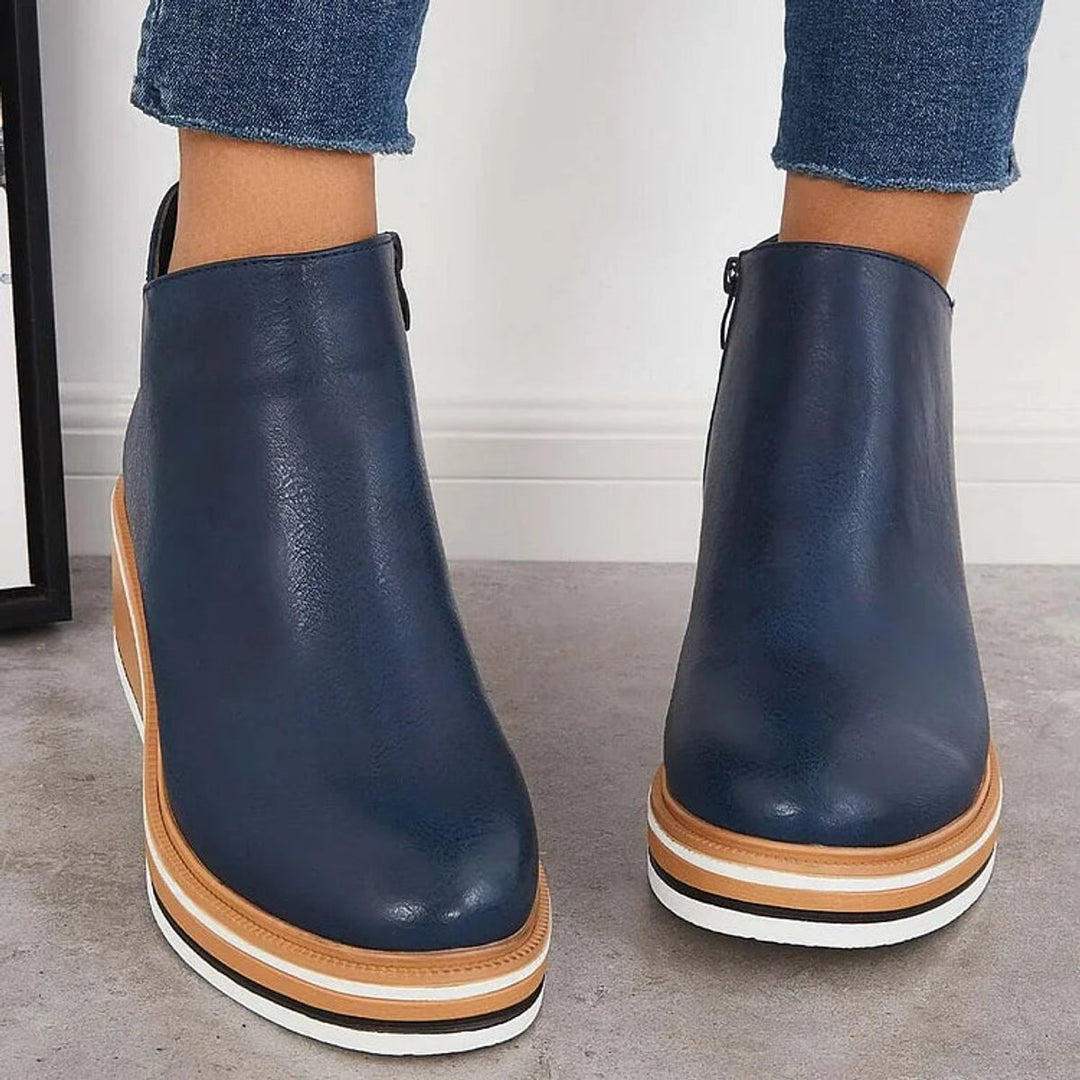 Aria | Women's Wedge Heel Chelsea Ankle Boots Side-Zip Leather-Look