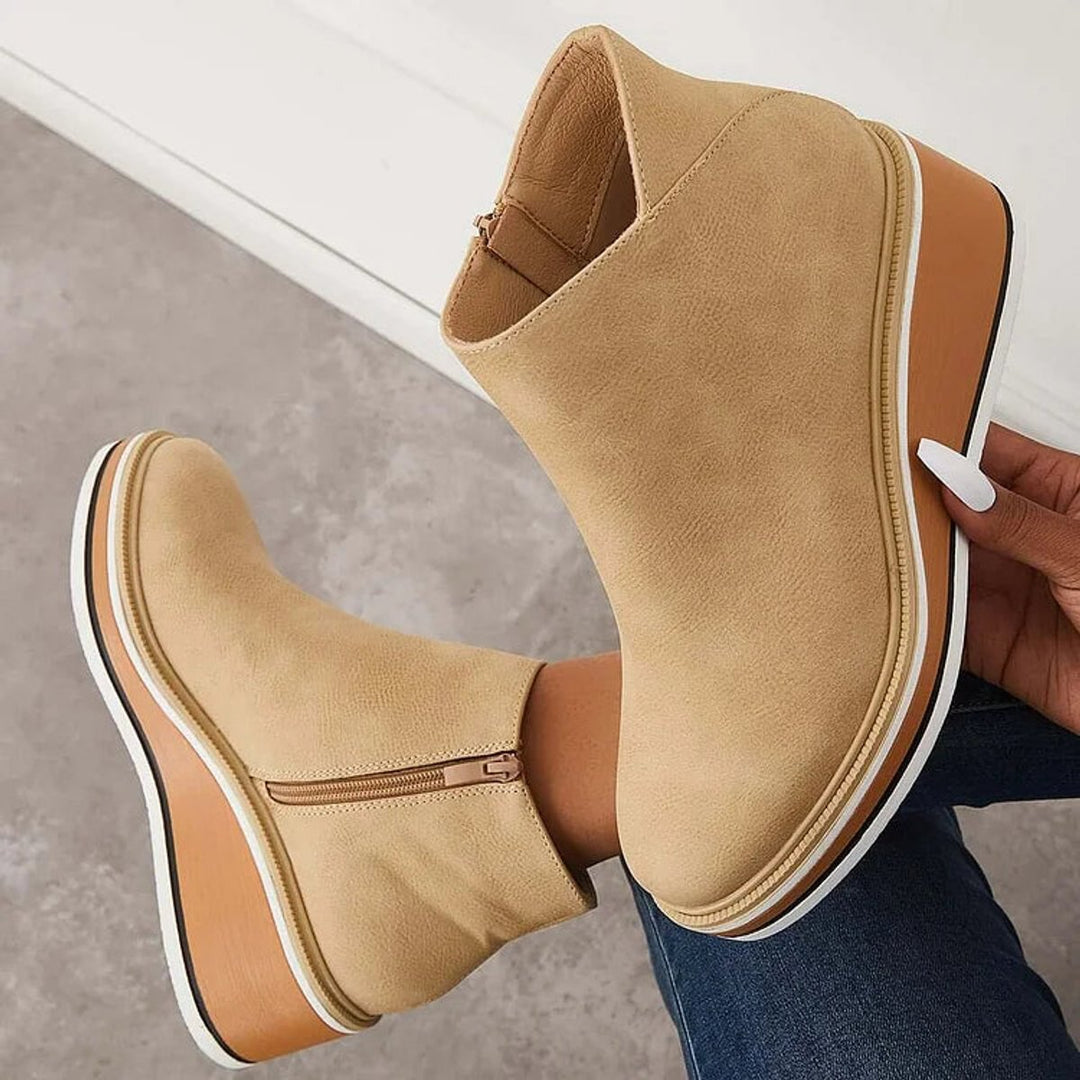 Aria | Women's Wedge Heel Chelsea Ankle Boots Side-Zip Leather-Look