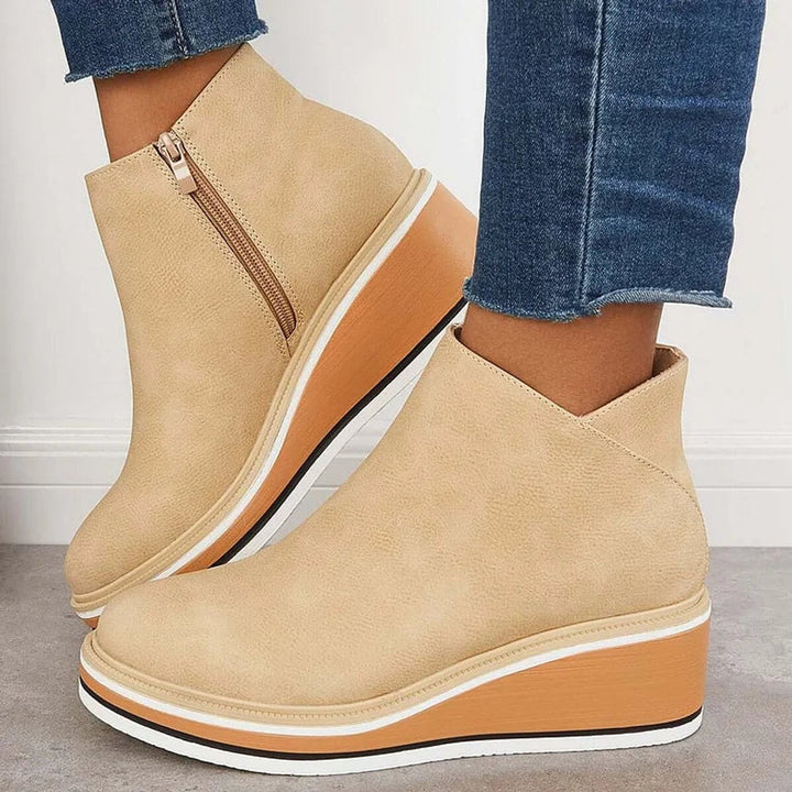 Aria | Women's Wedge Heel Chelsea Ankle Boots Side-Zip Leather-Look