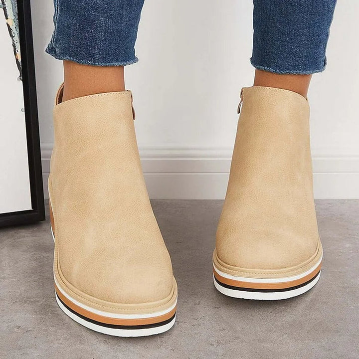 Aria | Women's Wedge Heel Chelsea Ankle Boots Side-Zip Leather-Look