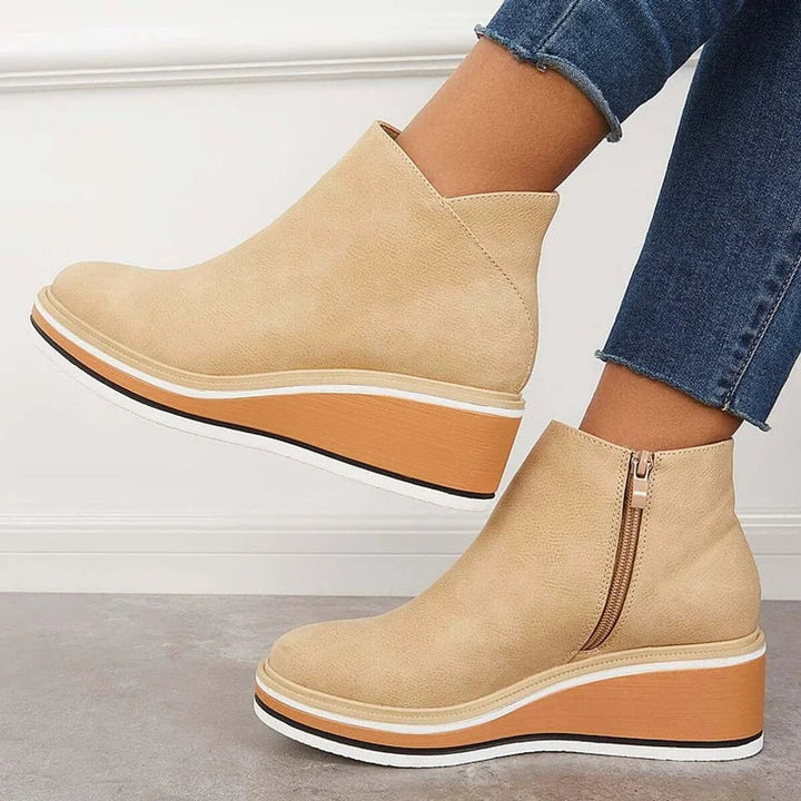 Aria | Women's Wedge Heel Chelsea Ankle Boots Side-Zip Leather-Look