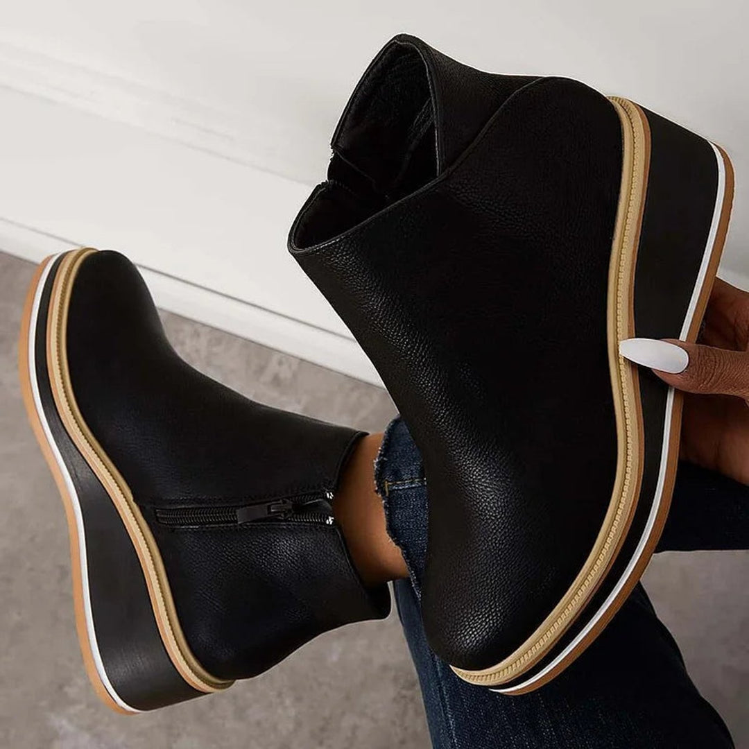 Aria | Women's Wedge Heel Chelsea Ankle Boots Side-Zip Leather-Look