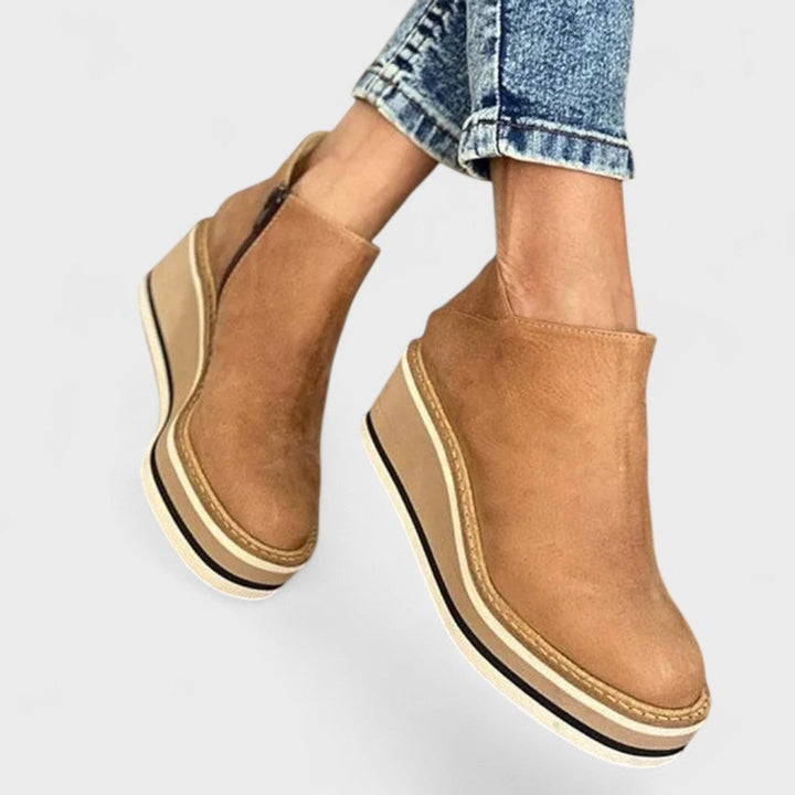 Emily | Women's Wedge Platform Heeled Ankle Boots Zip-Up