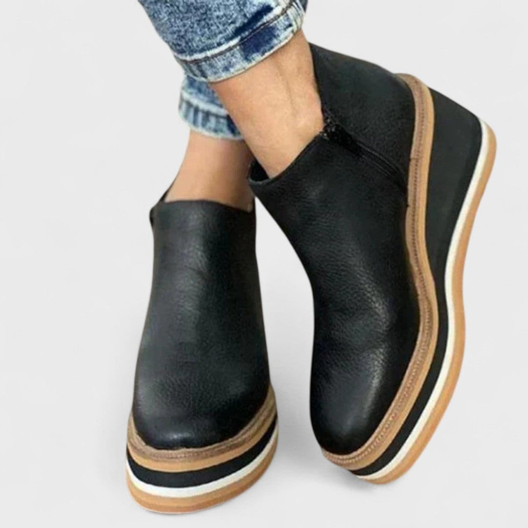 Emily | Women's Wedge Platform Heeled Ankle Boots Zip-Up
