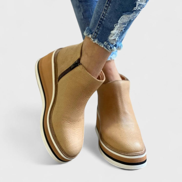 Emily | Women's Wedge Platform Heeled Ankle Boots Zip-Up