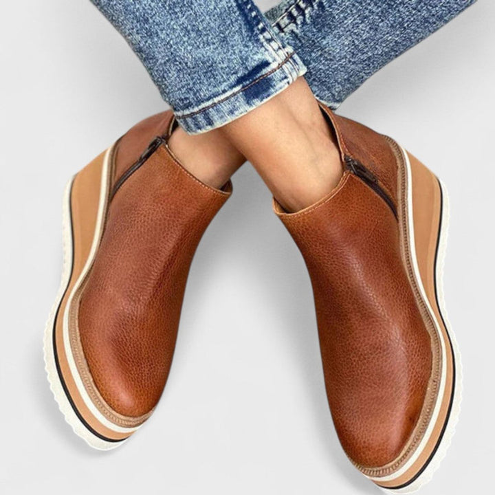 Emily | Women's Wedge Platform Heeled Ankle Boots Zip-Up