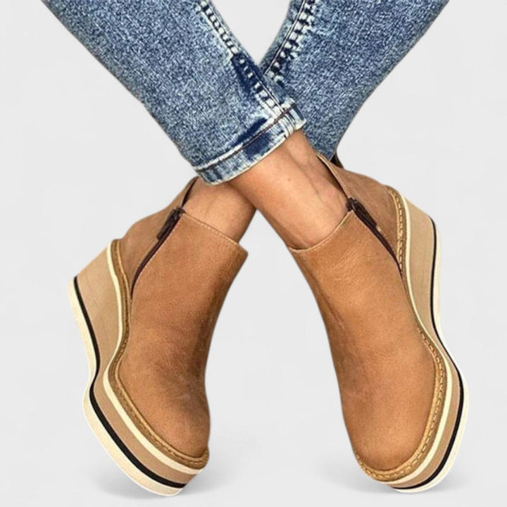 Emily | Women's Wedge Platform Heeled Ankle Boots Zip-Up