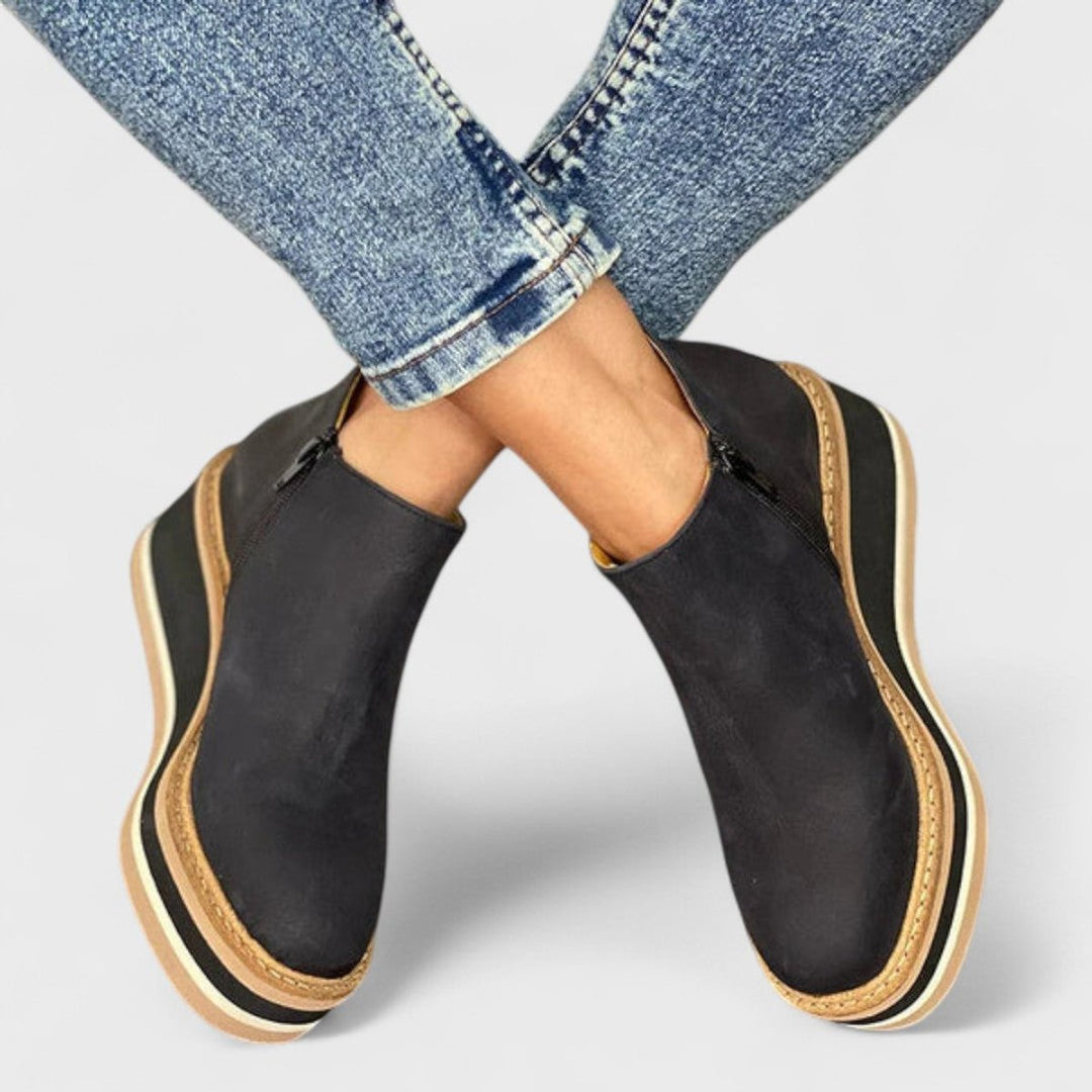 Emily | Women's Wedge Platform Heeled Ankle Boots Zip-Up