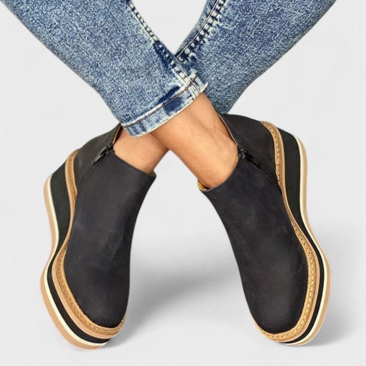 Emily | Women's Wedge Platform Heeled Ankle Boots Zip-Up