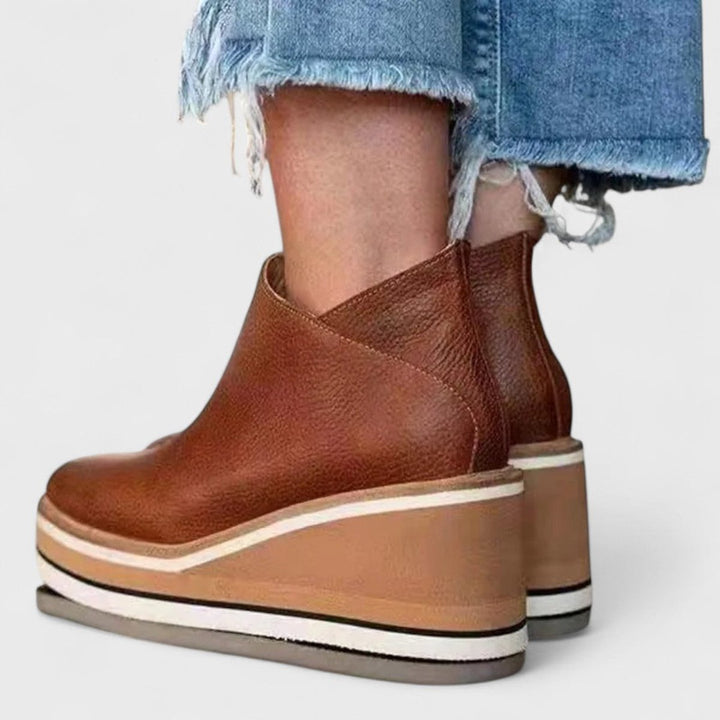 Emily | Women's Wedge Platform Heeled Ankle Boots Zip-Up