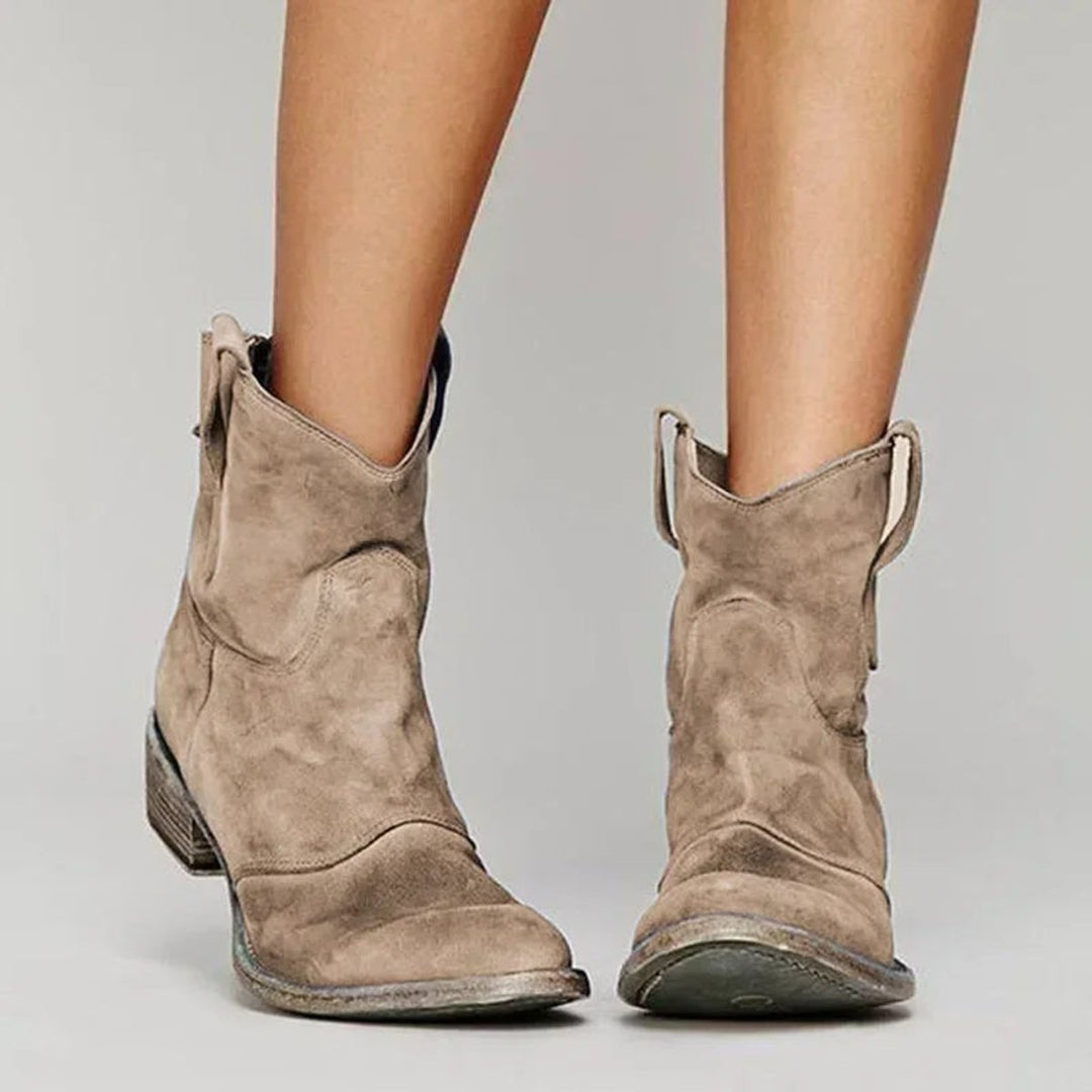 Ivy | Women's Western Block-Heel Ankle Boots Suede Cowboy Style