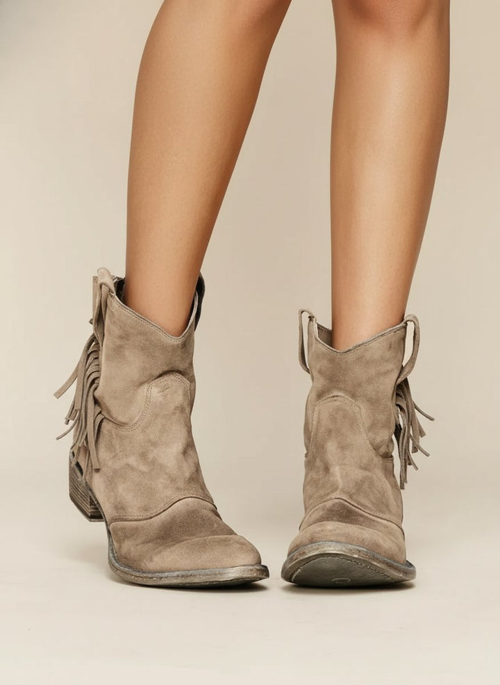 Ivy | Women's Western Block-Heel Ankle Boots Suede Cowboy Style