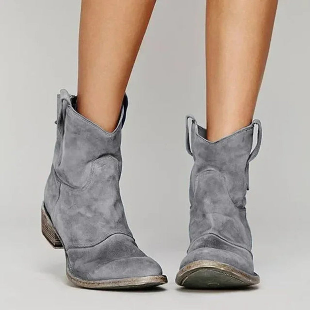 Ivy | Women's Western Block-Heel Ankle Boots Suede Cowboy Style