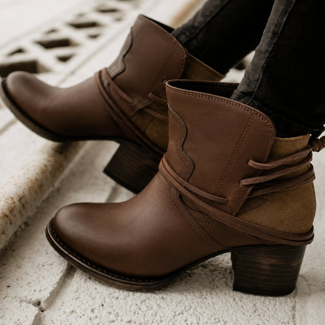 Ella | Women's Western Block-Heel Ankle Boots Wrap Lace-Up Stacked Heel