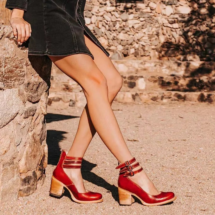 Scarlett | Women's Western Leather Block-Heel Ankle Boots Double Buckle Strap
