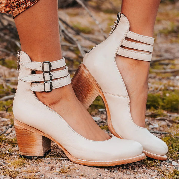 Scarlett | Women's Western Leather Block-Heel Ankle Boots Double Buckle Strap
