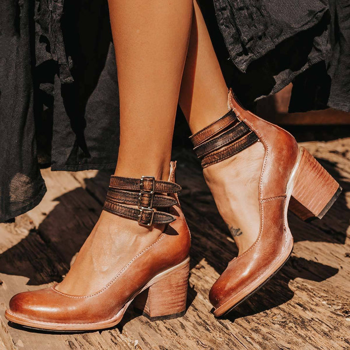 Scarlett | Women's Western Leather Block-Heel Ankle Boots Double Buckle Strap