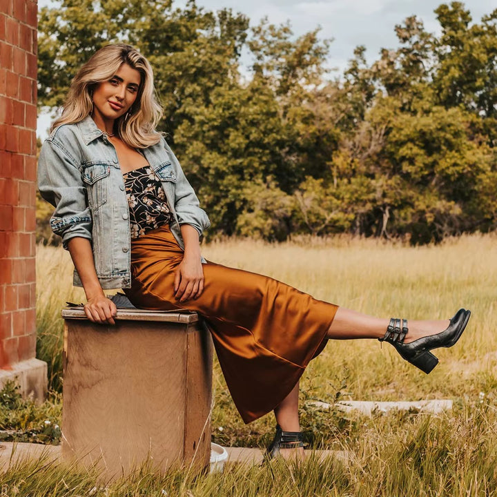 Scarlett | Women's Western Leather Block-Heel Ankle Boots Double Buckle Strap