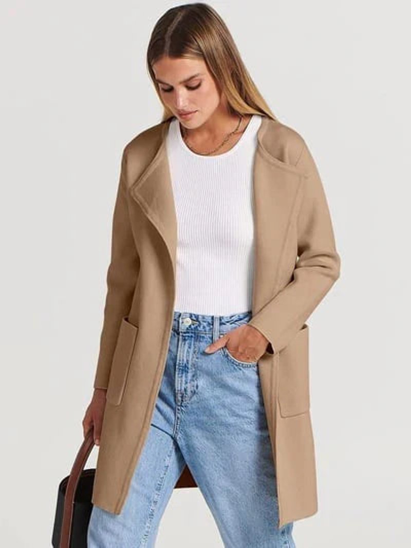 Florence | Women's Wool Blend Knee-Length Wide Lapel Relaxed Coat