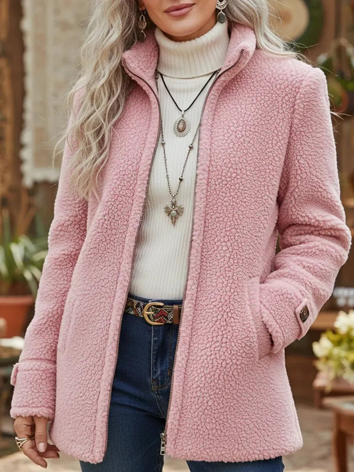 Olivia | Women's Wool Coat Fleece Full-Zip Stand-Collar Teddy Jacket