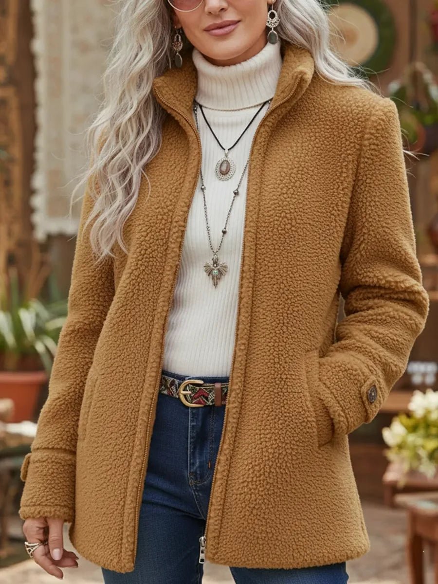Olivia | Women's Wool Coat Fleece Full-Zip Stand-Collar Teddy Jacket