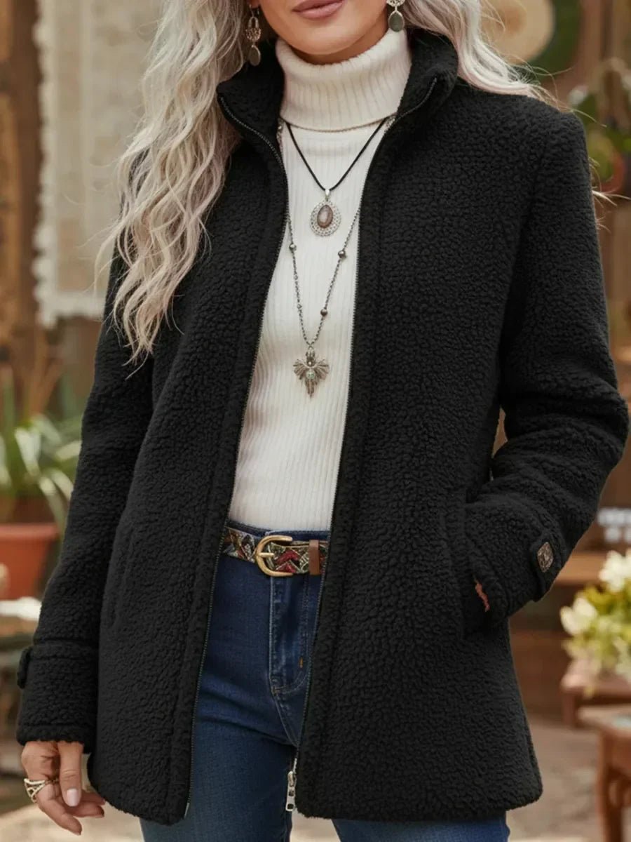 Olivia | Women's Wool Coat Fleece Full-Zip Stand-Collar Teddy Jacket