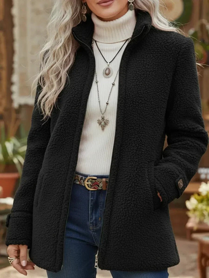 Olivia | Women's Wool Coat Fleece Full-Zip Stand-Collar Teddy Jacket