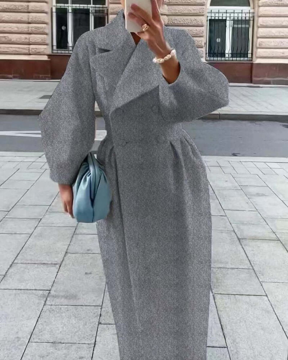 Olivia | Women's Wool Coat Long Double-Breasted Lantern Sleeve Trench Coat