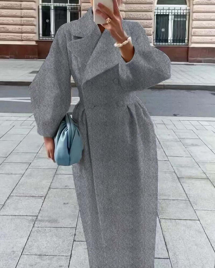 Olivia | Women's Wool Coat Long Double-Breasted Lantern Sleeve Trench Coat