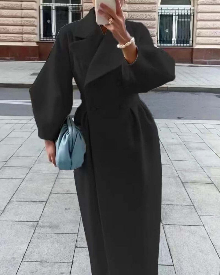 Olivia | Women's Wool Coat Long Double-Breasted Lantern Sleeve Trench Coat