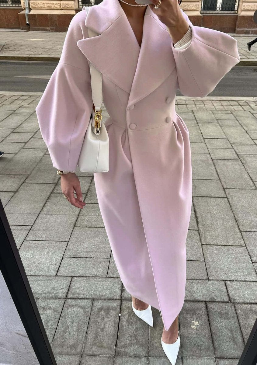 Olivia | Women's Wool Coat Long Double-Breasted Lantern Sleeve Trench Coat