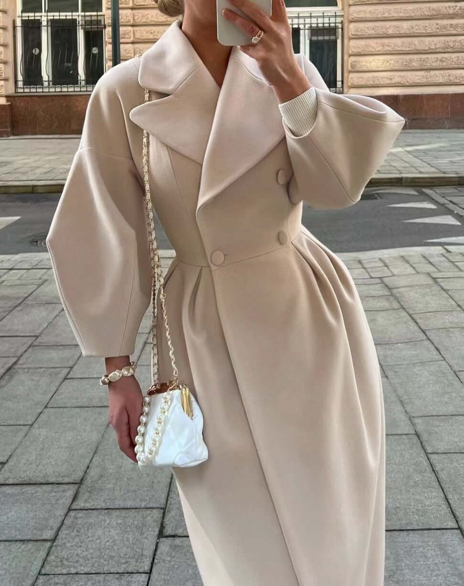Olivia | Women's Wool Coat Long Double-Breasted Lantern Sleeve Trench Coat