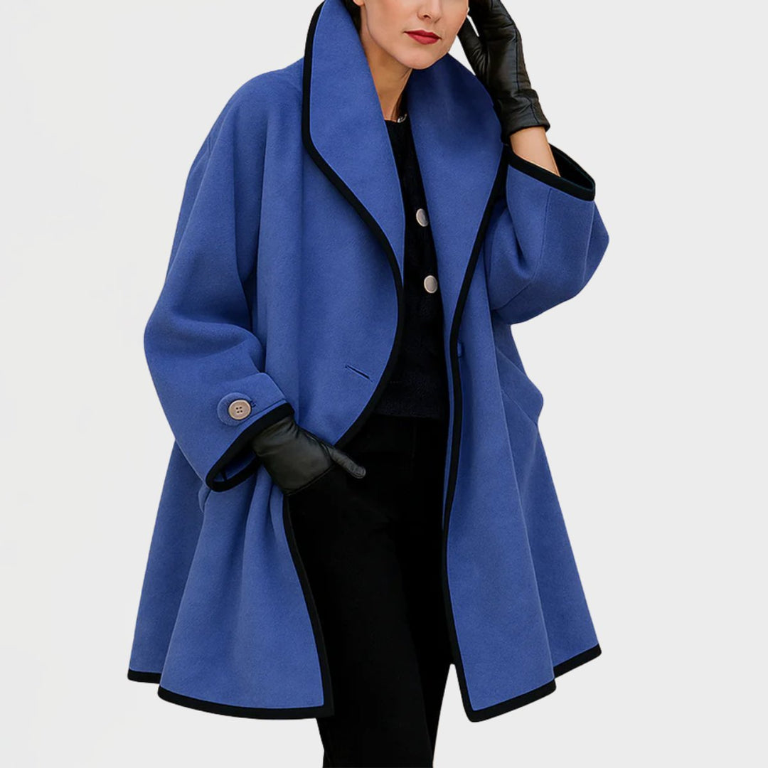 Sienna | Women's Wool Coat Oversized Contrast-Trim Swing Coat