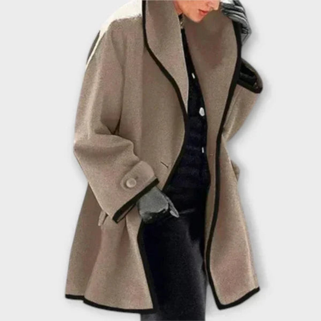Sienna | Women's Wool Coat Oversized Contrast-Trim Swing Coat