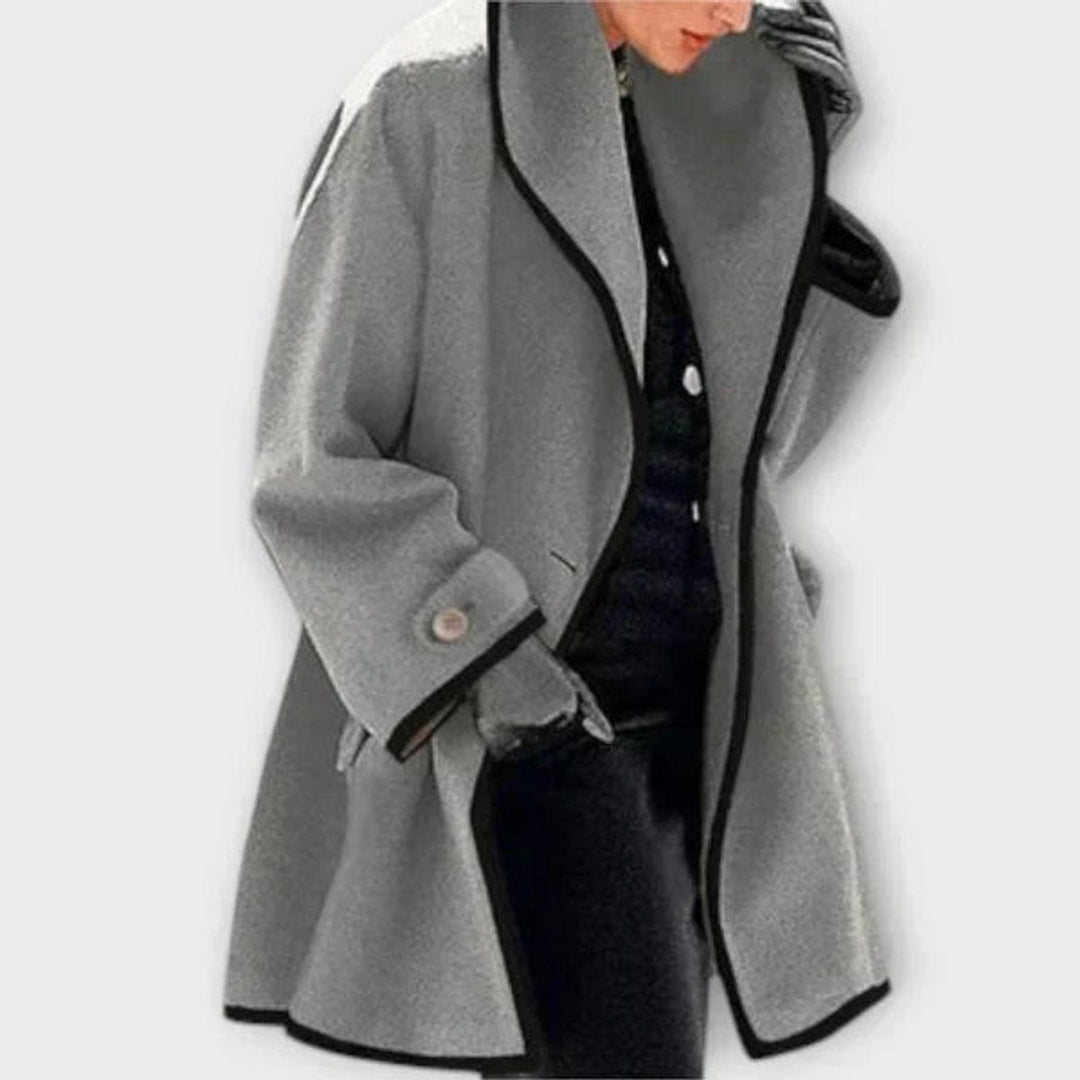 Sienna | Women's Wool Coat Oversized Contrast-Trim Swing Coat