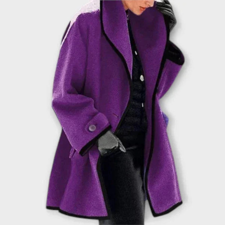 Sienna | Women's Wool Coat Oversized Contrast-Trim Swing Coat