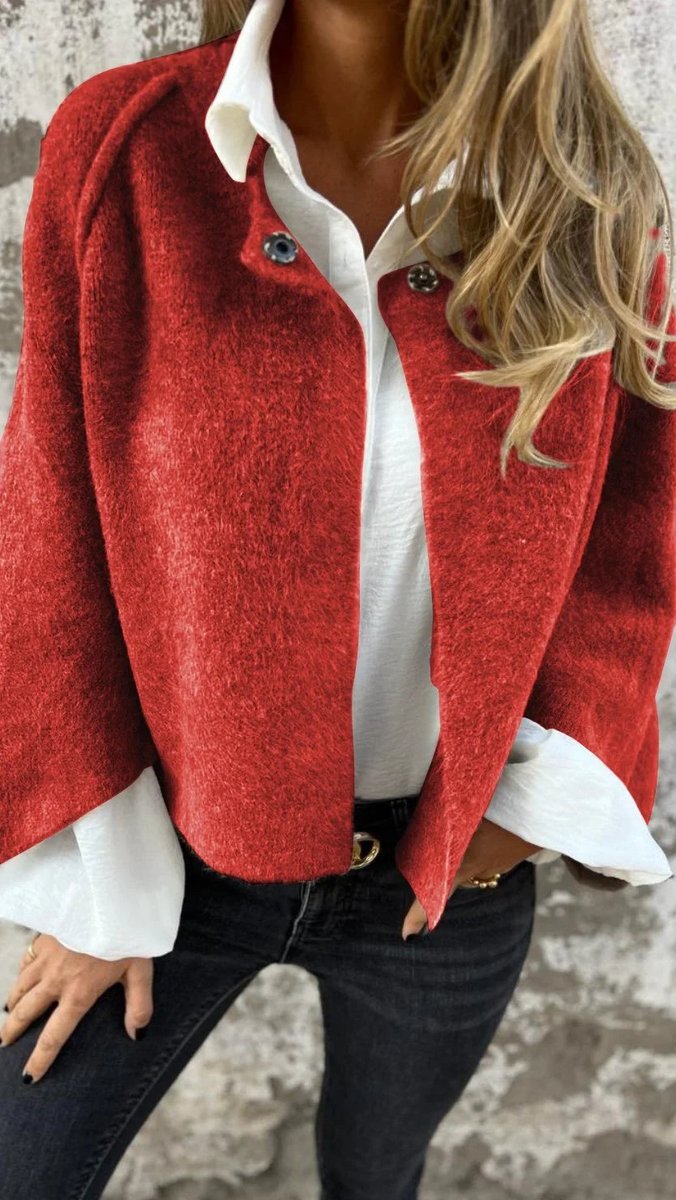 Ella | Women's Wool Coat Round-Neck Long-Sleeve Fluffy Cardigan Jacket