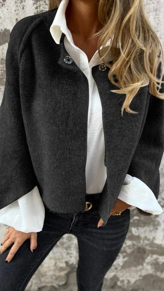 Ella | Women's Wool Coat Round-Neck Long-Sleeve Fluffy Cardigan Jacket