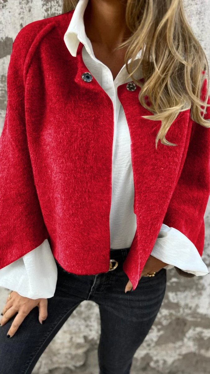 Ella | Women's Wool Coat Round-Neck Long-Sleeve Fluffy Cardigan Jacket