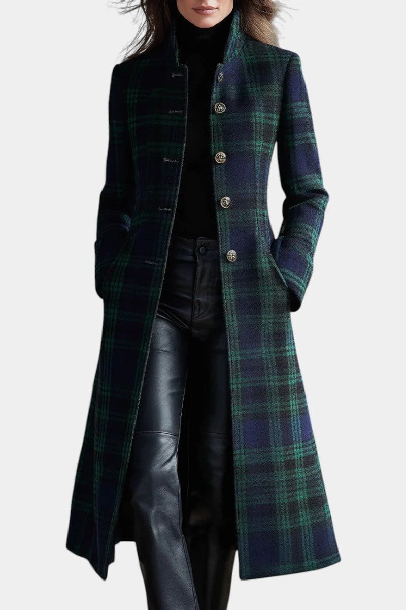 Amelia | Women's Wool Coat Tartan Plaid Midi Length Structured Overcoat