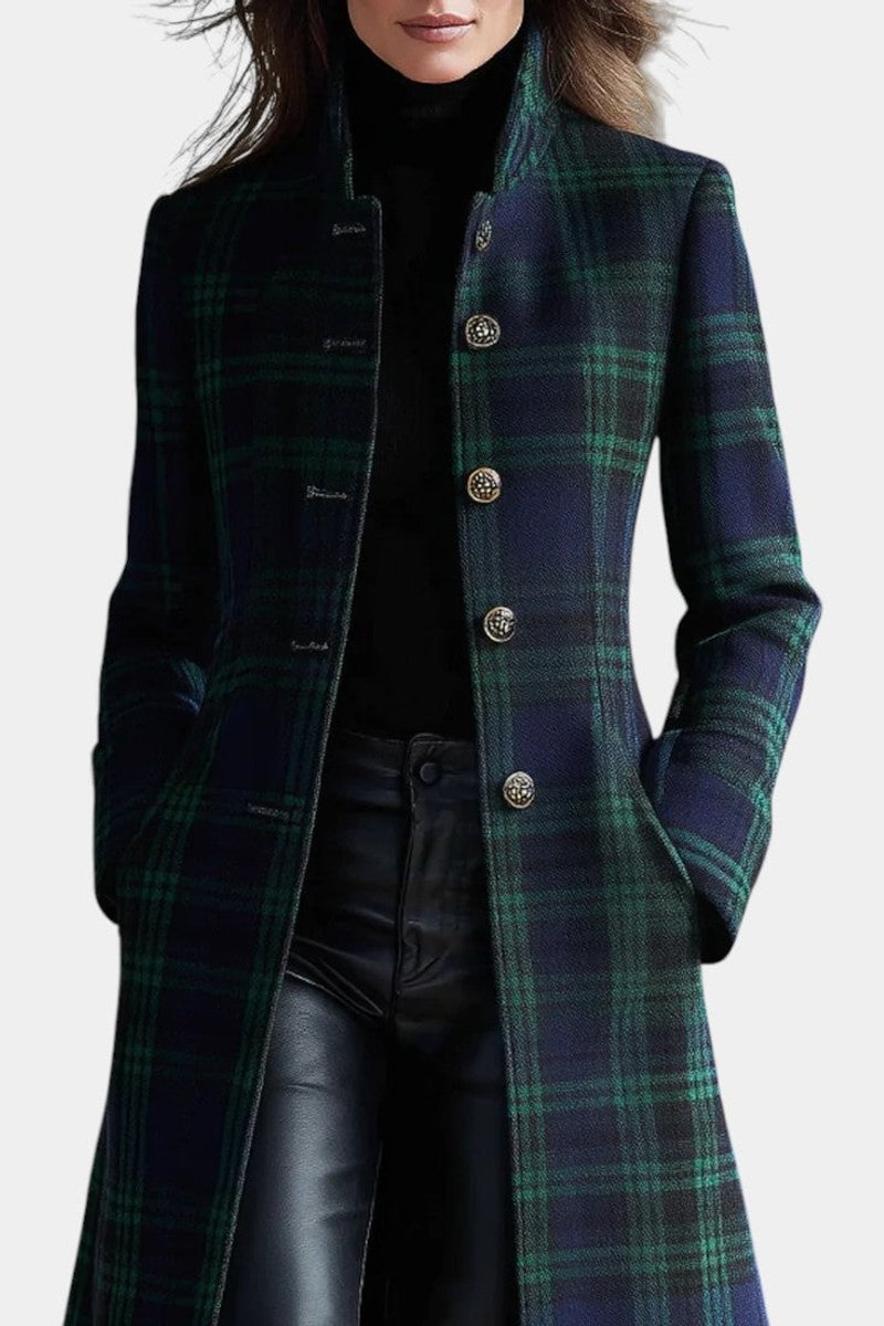 Amelia | Women's Wool Coat Tartan Plaid Midi Length Structured Overcoat